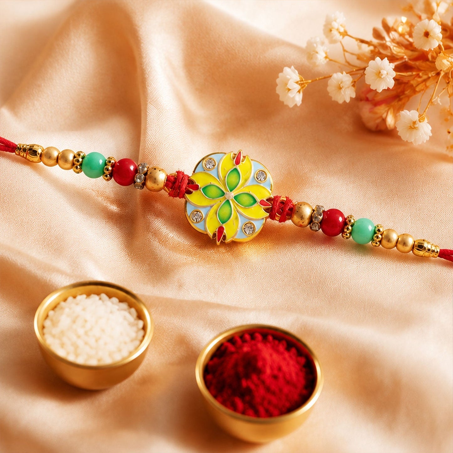 Meenakari Rakhi for Brother Floral Stone Studded Design (5pcs)