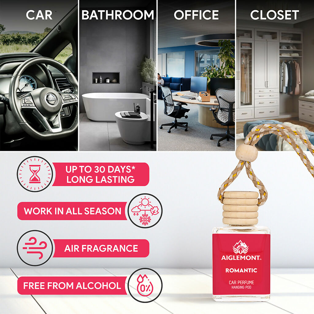 Aiglemont Romantic Car Perfume Hanging Pod 10ml | Long-Lasting Car Air Freshener | Premium Car Interior Accessory