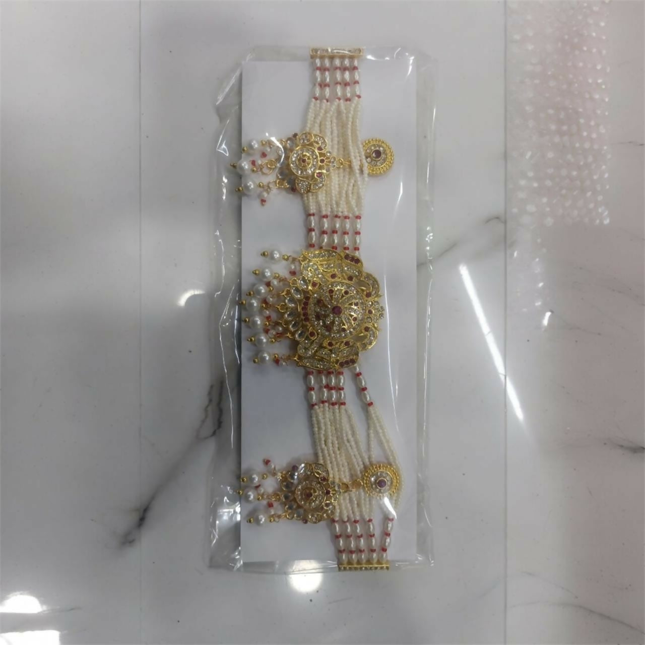 Premium Gold Pearl Traditional Necklace With Earrings.