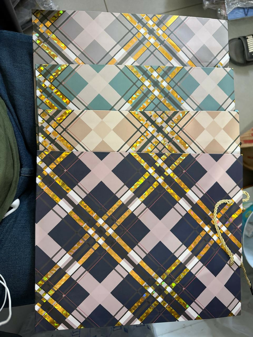 Premium Check Design Gift Bag with Handle Paper Carry Bag (1 PC)