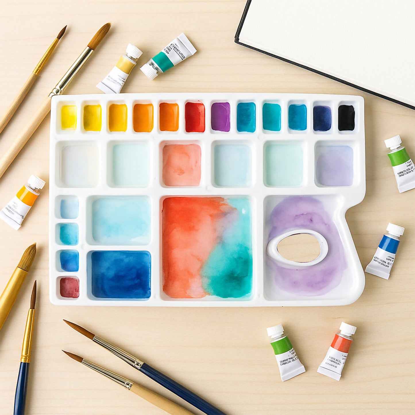 Khyati Colour Mixing Plate – Rectangle Big Artist Palette with Multiple Deep Wells