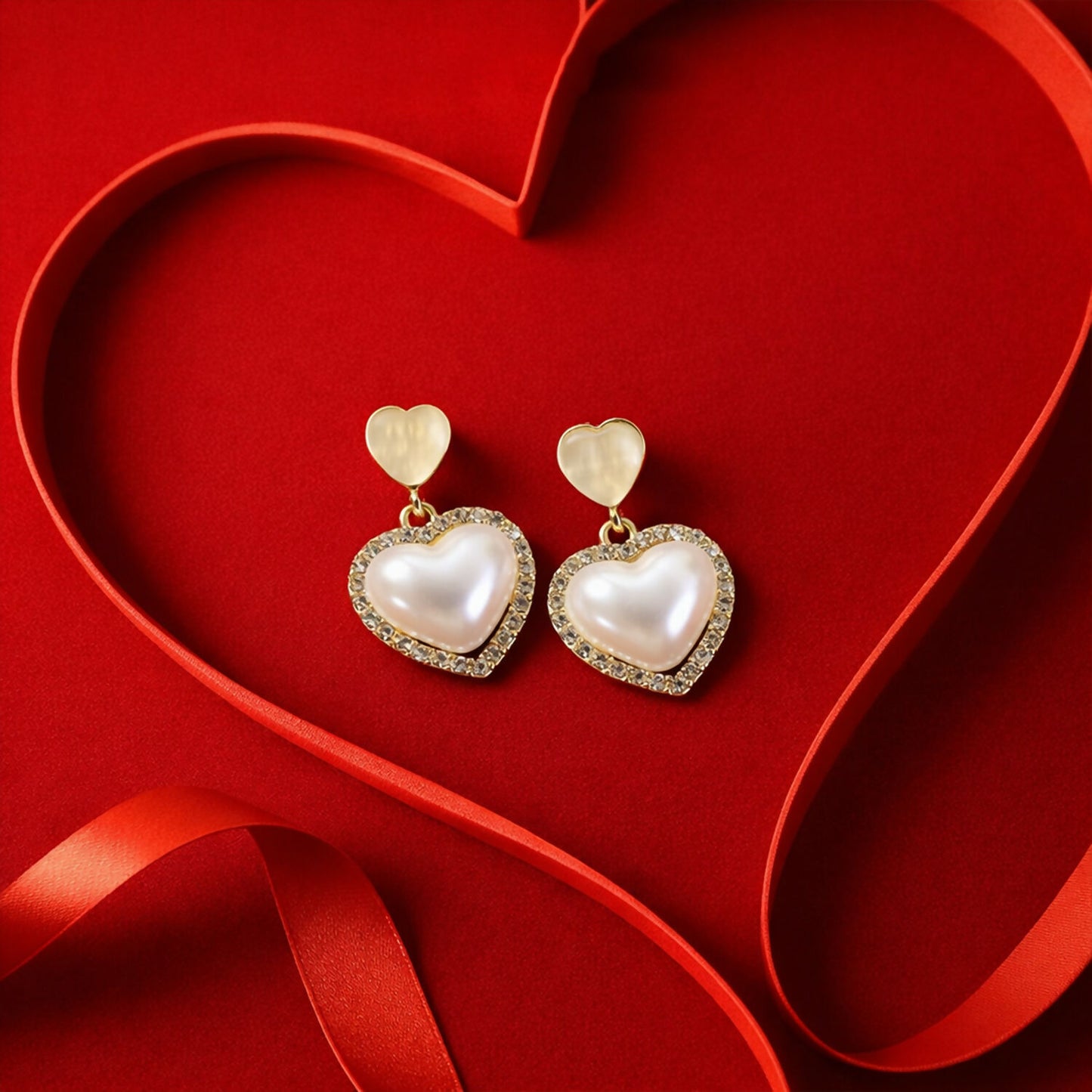 Korean Style Heart Pearl Drop Earrings for Women & Girls