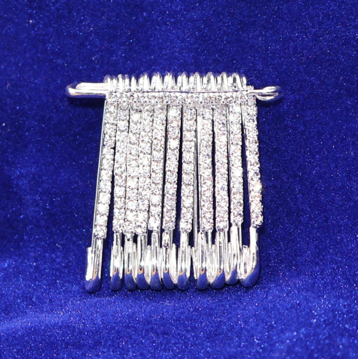 Silver Crystal Rhinestone Safety Pin Brooch with Dangle Pins Set
