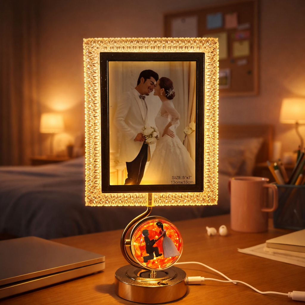 LED Photo Frame Lamp with 3 Lighting Modes & Romantic Couple Base