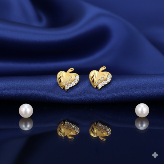 Gold Plated AD Heart Leaf Stud Earrings for women and girls
