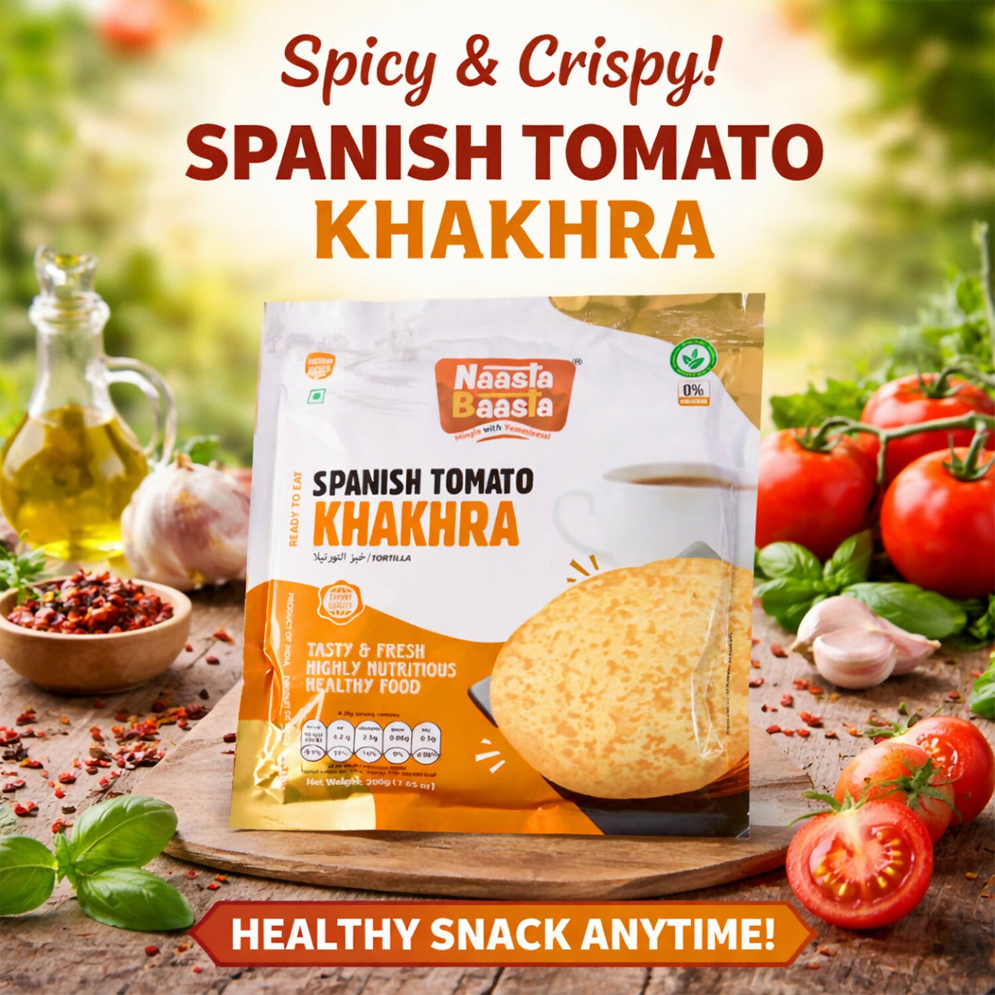 Naasta Baasta Spanish Tomato Khakhra – Tasty & Fresh Highly Nutritious Healthy Food (200Gm)