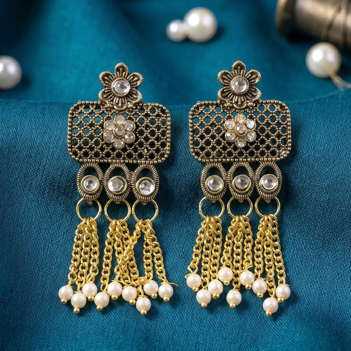Antique gold pendant detailing on necklace