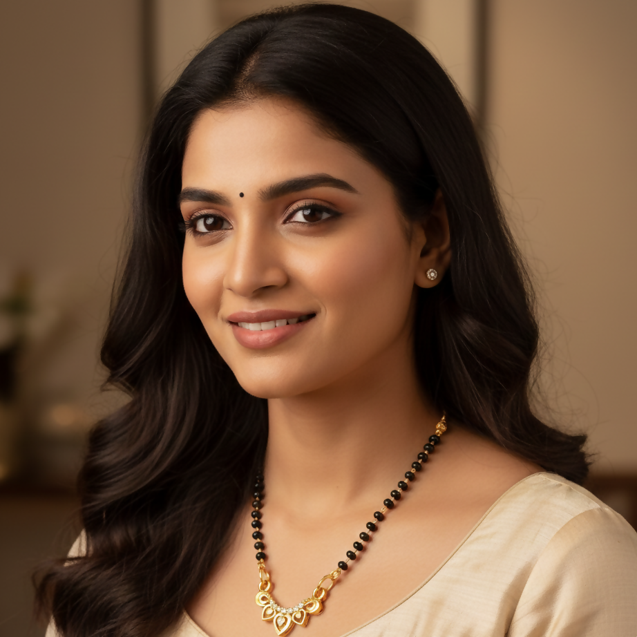 Gold Plated Heart Pendant Mangalsutra with Black Beads