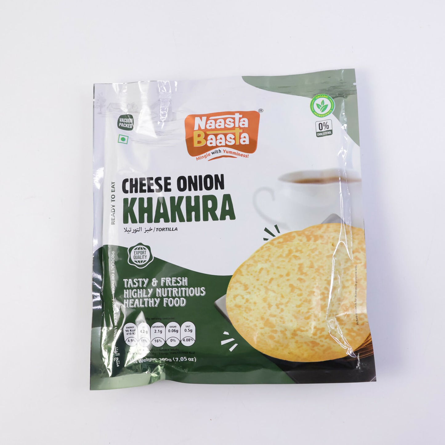 Naasta Baasta Cheese Onion Khakhra - Crispy Ready to Eat Wheat Flour Snack (200 Gm)