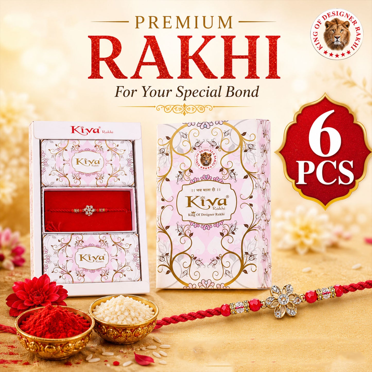 Sparkling American Diamond CZ Flower Designer Rakhi for Brother Gift Set