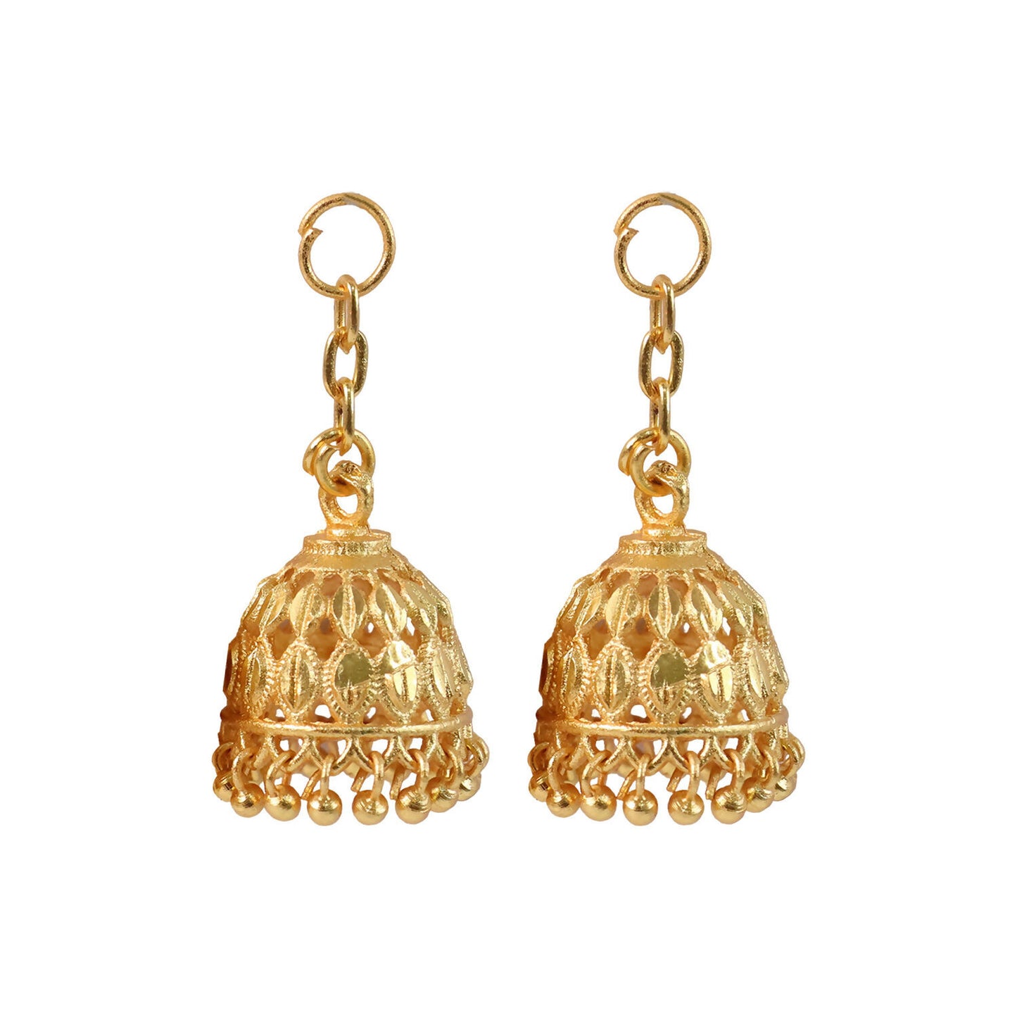 Traditional Gold-Finish Jhumka with Intricate Cutwork Design