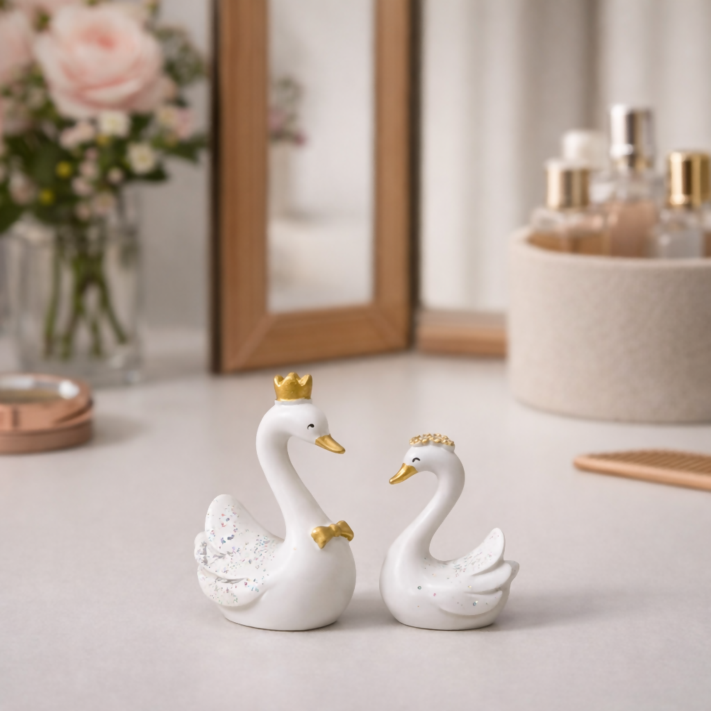 Royal White Swan Couple Love Showpiece – Romantic Home & Bedroom Decor Statue