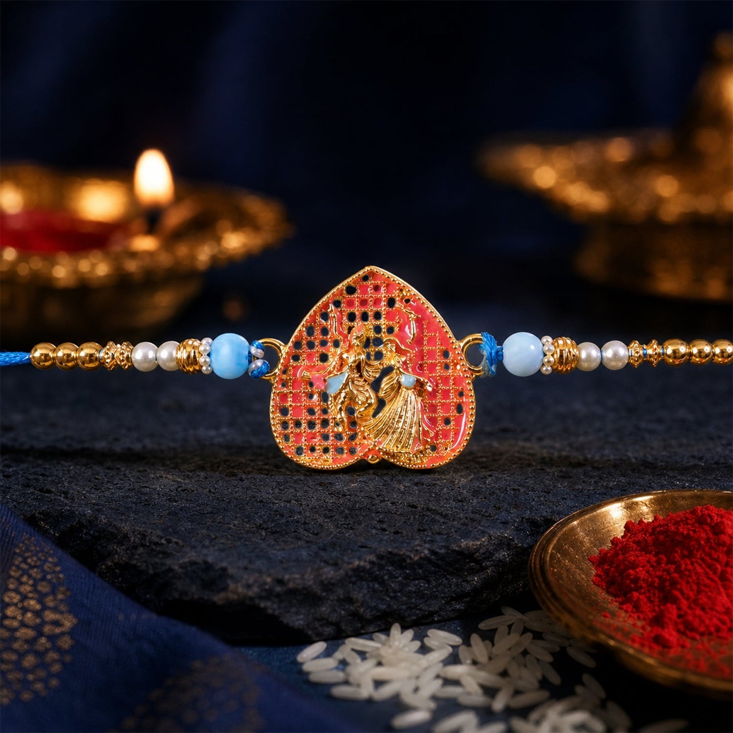Radha Krishna Designer Rakhi with Pearl Beading (5pcs)