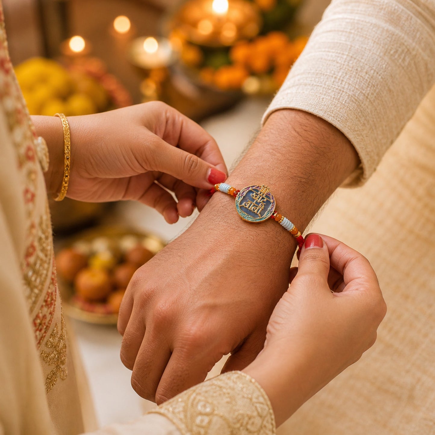 Colorful Rakhi with Beads & Religious Symbol for Brothers (10pcs)