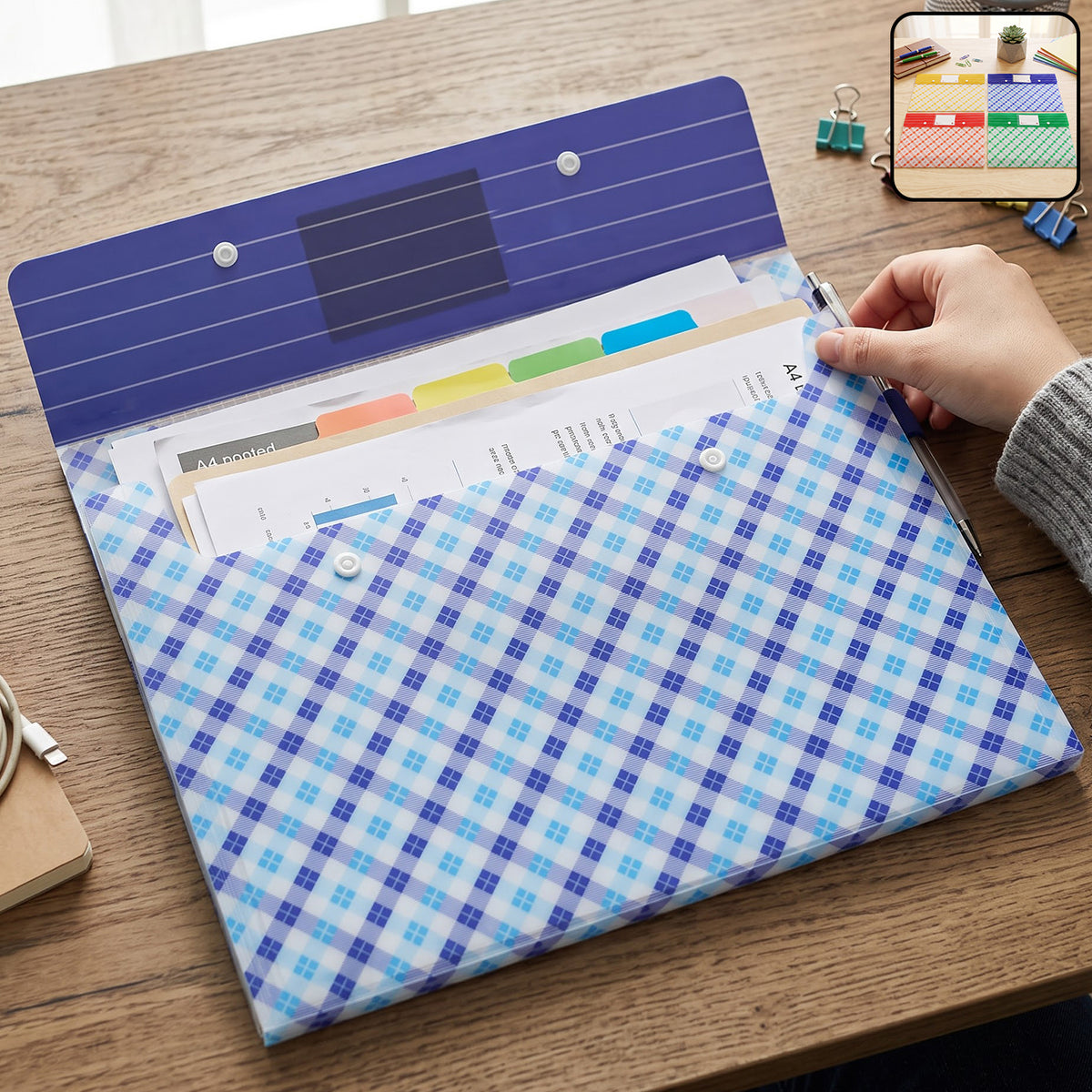 A4 Document File Folder with Button Closure & Label Pocket for Office and School (1 Pc, Mix Colour)