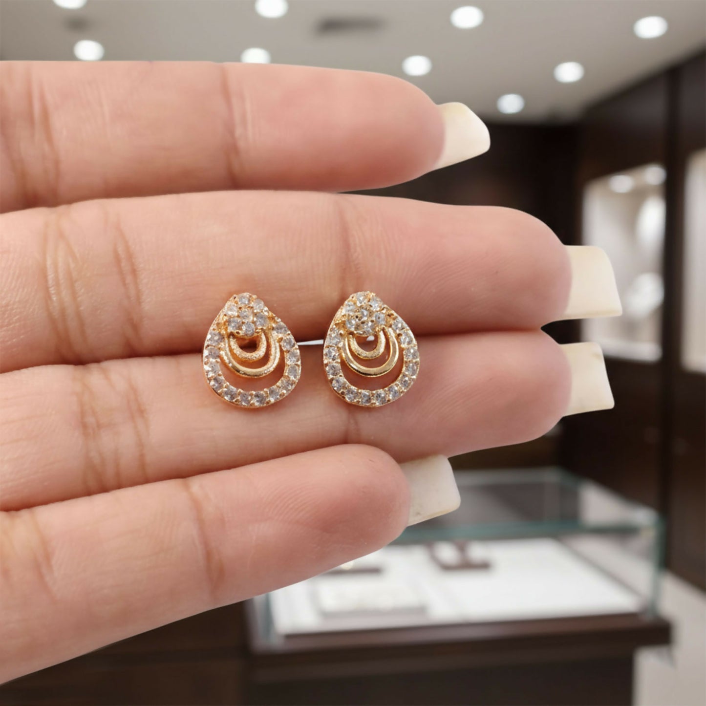 Gold Finish Teardrop Crystal Stud Earrings for Women – Elegant Party Wear Pair