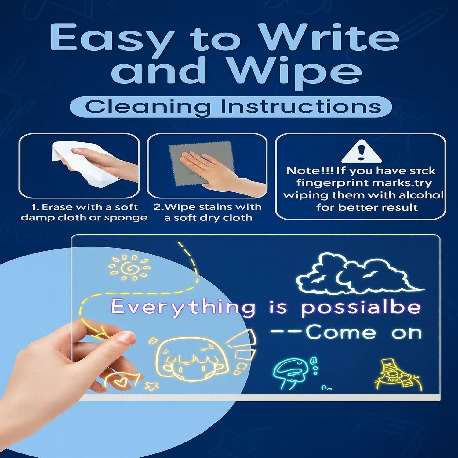 LED Message Writing Board 8x8 Inch with 6 Neon Color Markers, USB Powered Light Up Drawing Pad with Erasable Acrylic Surface for Kids, Birthday Parties, Restaurants, Cafés & Home Décor