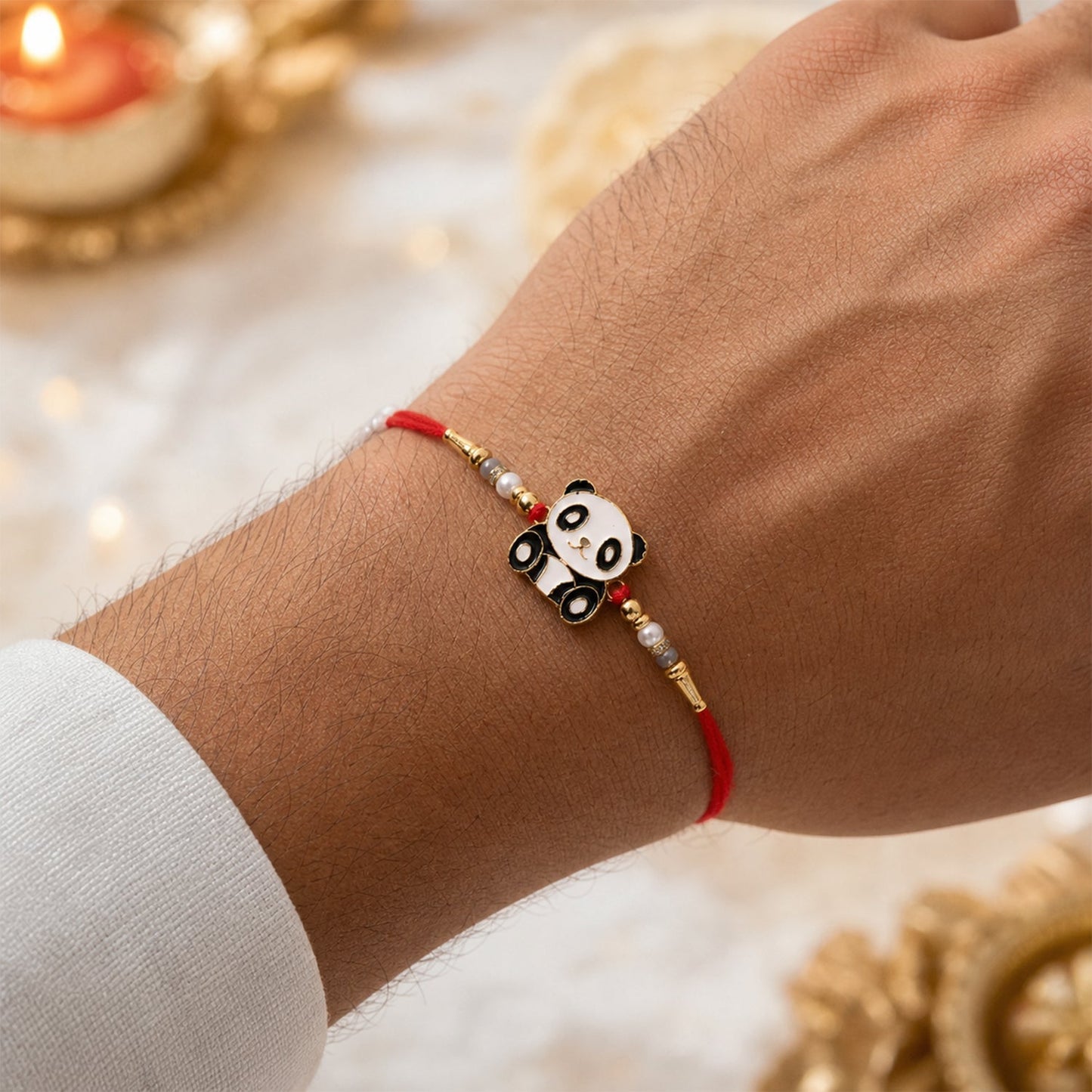 Kids Rakhi Cute Panda Charm with Pearl Beads for Brothers (5pcs)