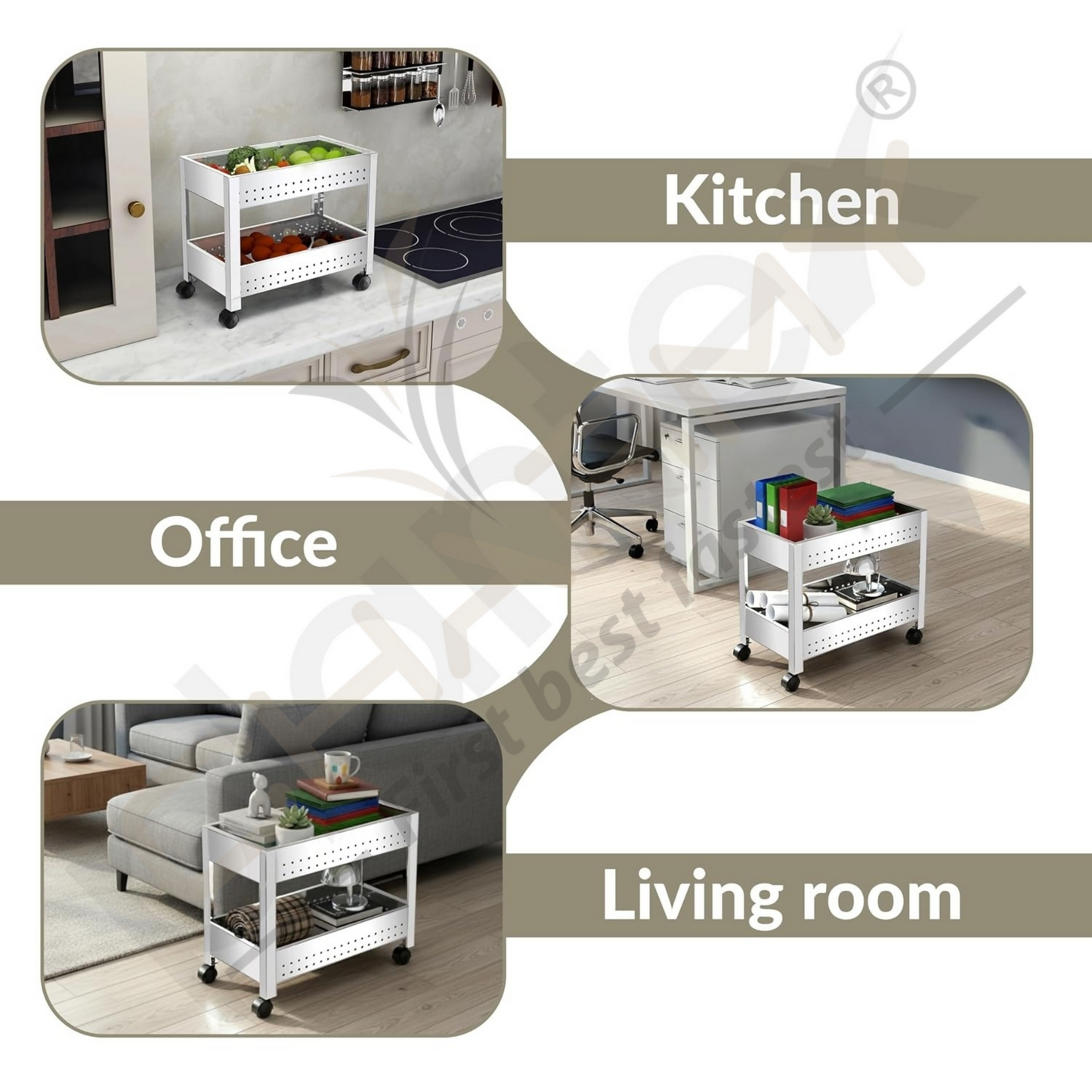 Stainless Steel 2-Tier Vegetable Storage Trolley Silver