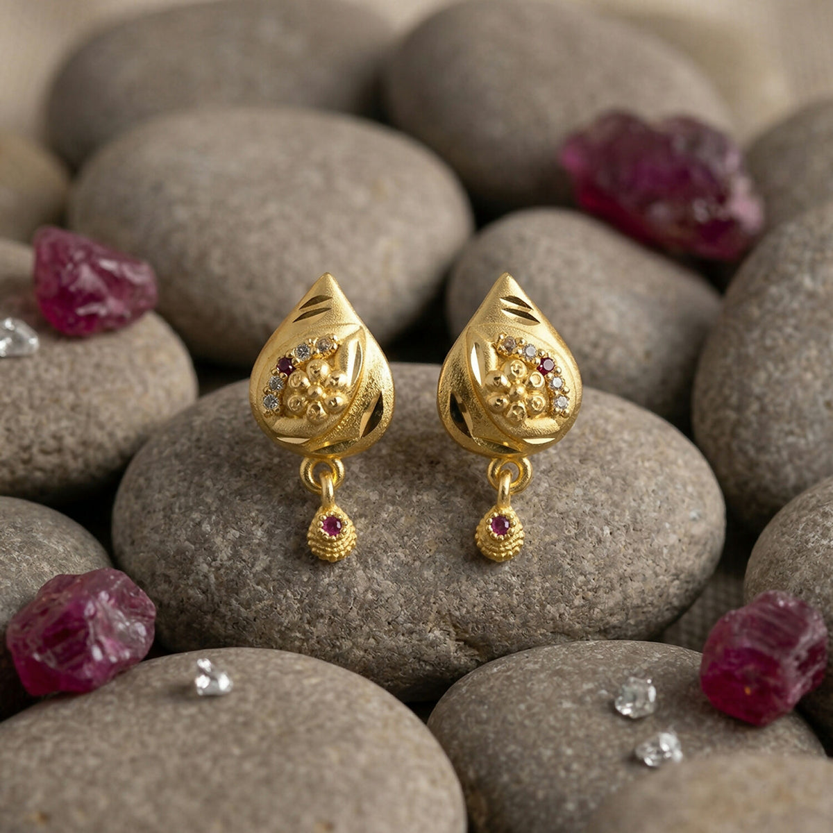Elegant gold plated earrings with stone accents for women
