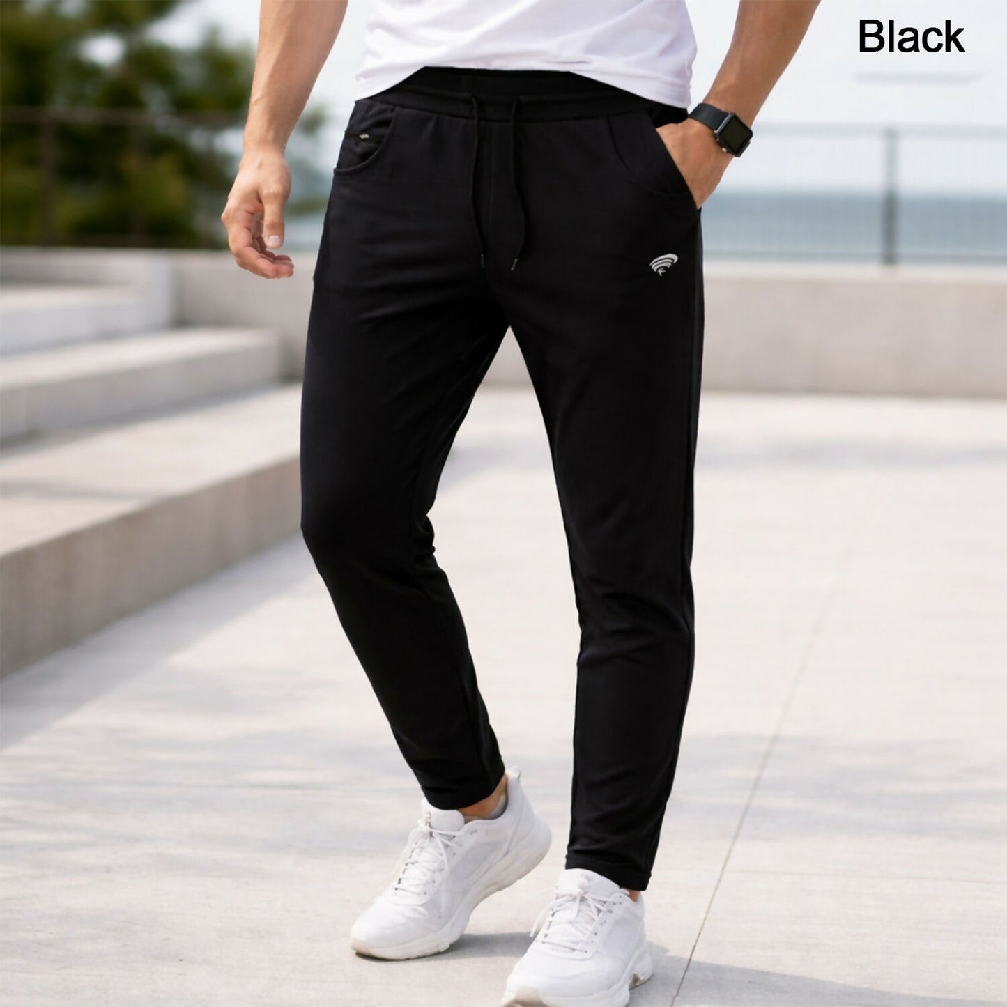 Men's slim fit 4-way stretch sports track pants in blue