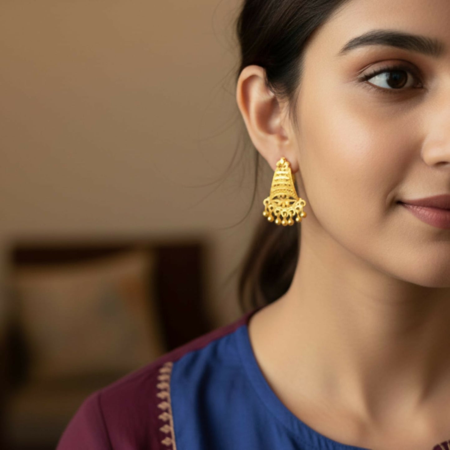 Royal Ethnic Gold Plated Jhumka | Fancy & Stylish Earrings