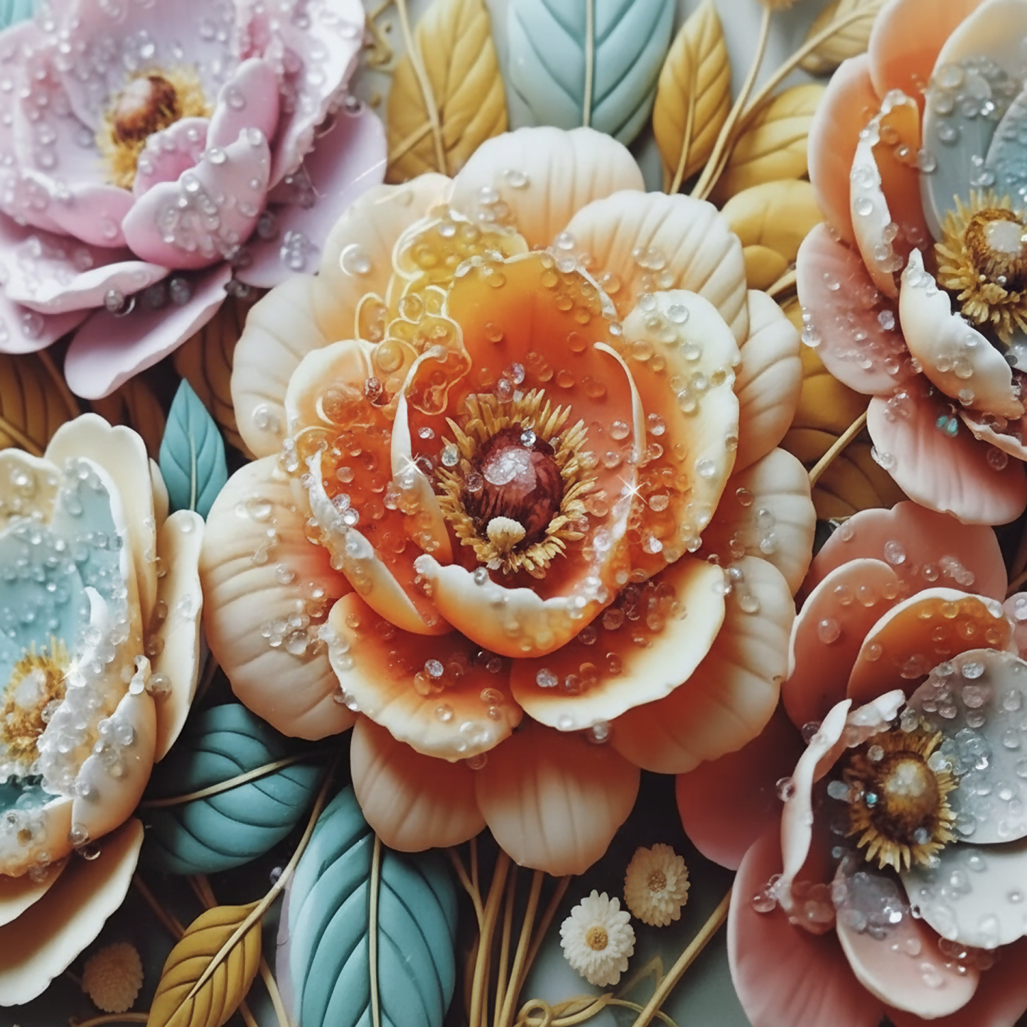 Premium 3D Floral Wall Art Panel – Luxury Golden Frame Home Decor