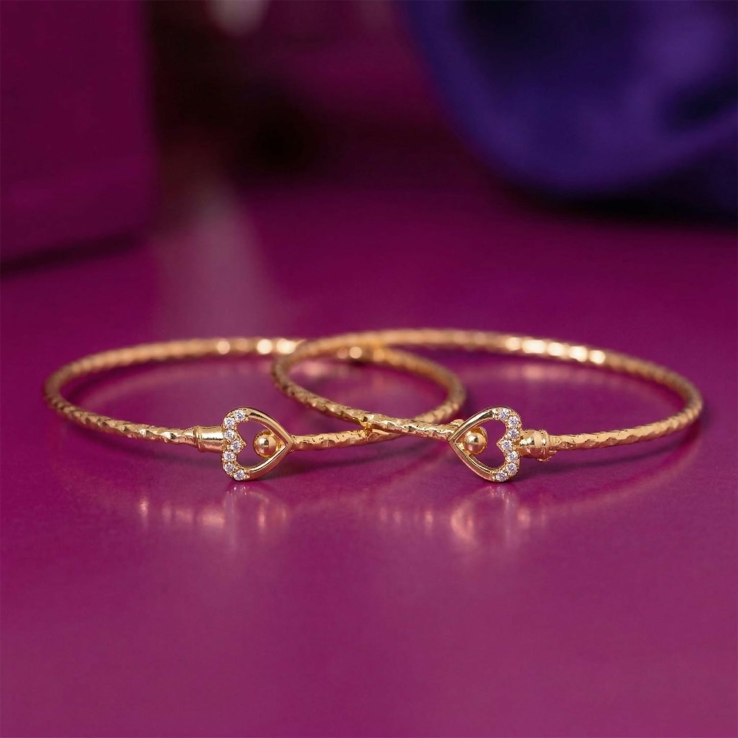 Elegant Gold Heart Lock Bangles for Women