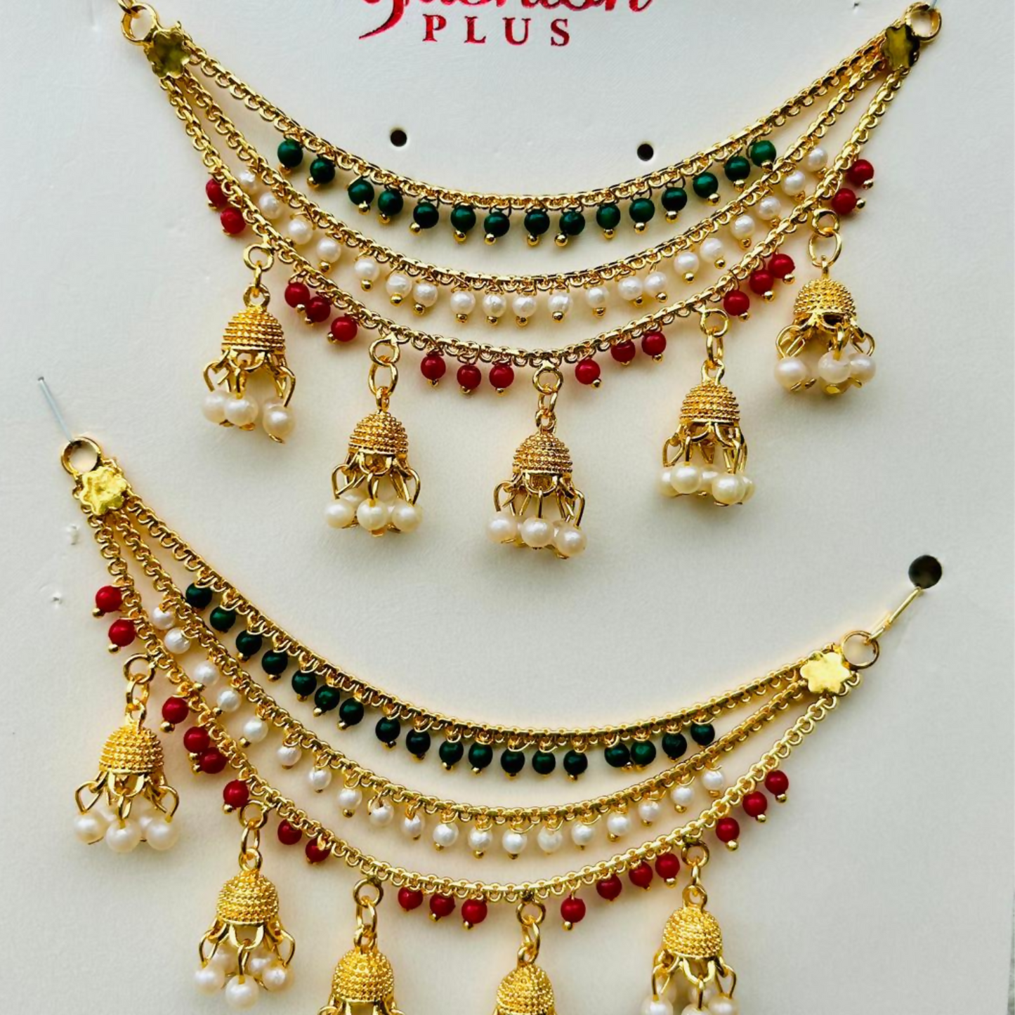 Traditional Gold Finish Tricolor Pearl Jhumki Designer Kanchain for Women