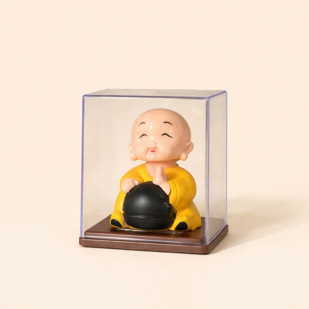 Laughing Buddha Idol in Transparent Display Box for Home & Office Decor (1 PC SOLAR POWERED)