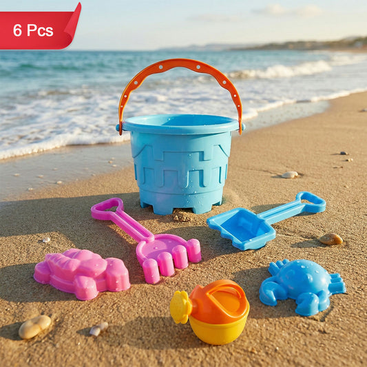 Aditi Kids Beach Sand Toy Set with Bucket, Shovels and Moulds, Safe ABS Plastic Play Set 6PC