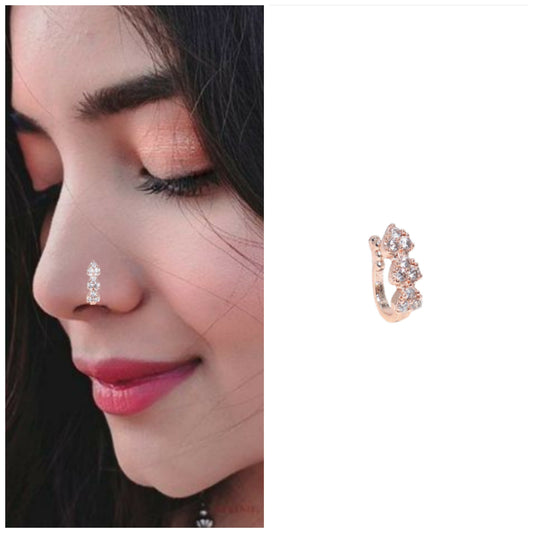 Triple Cluster AD No Piercing Nose Ring Nath - Gold/Rose Gold