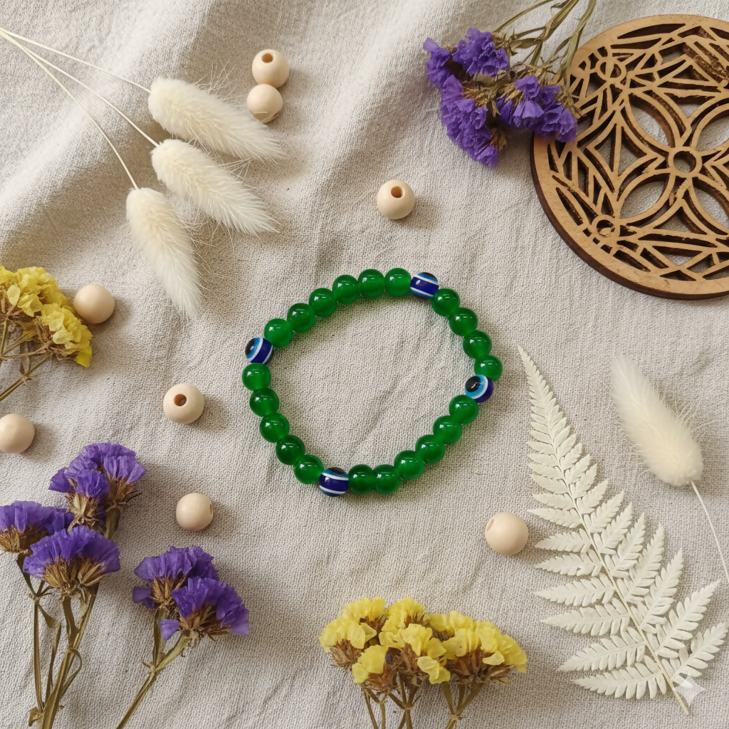 Green Evil Eye Glass Beads Bracelet