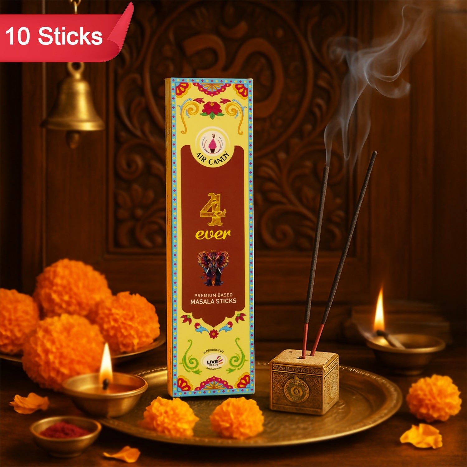 Air Candy 4ever Premium Masala Incense Sticks – Long-Lasting Fragrance for Meditation, Prayer & Home Ambience (Pack of 10 Sticks)