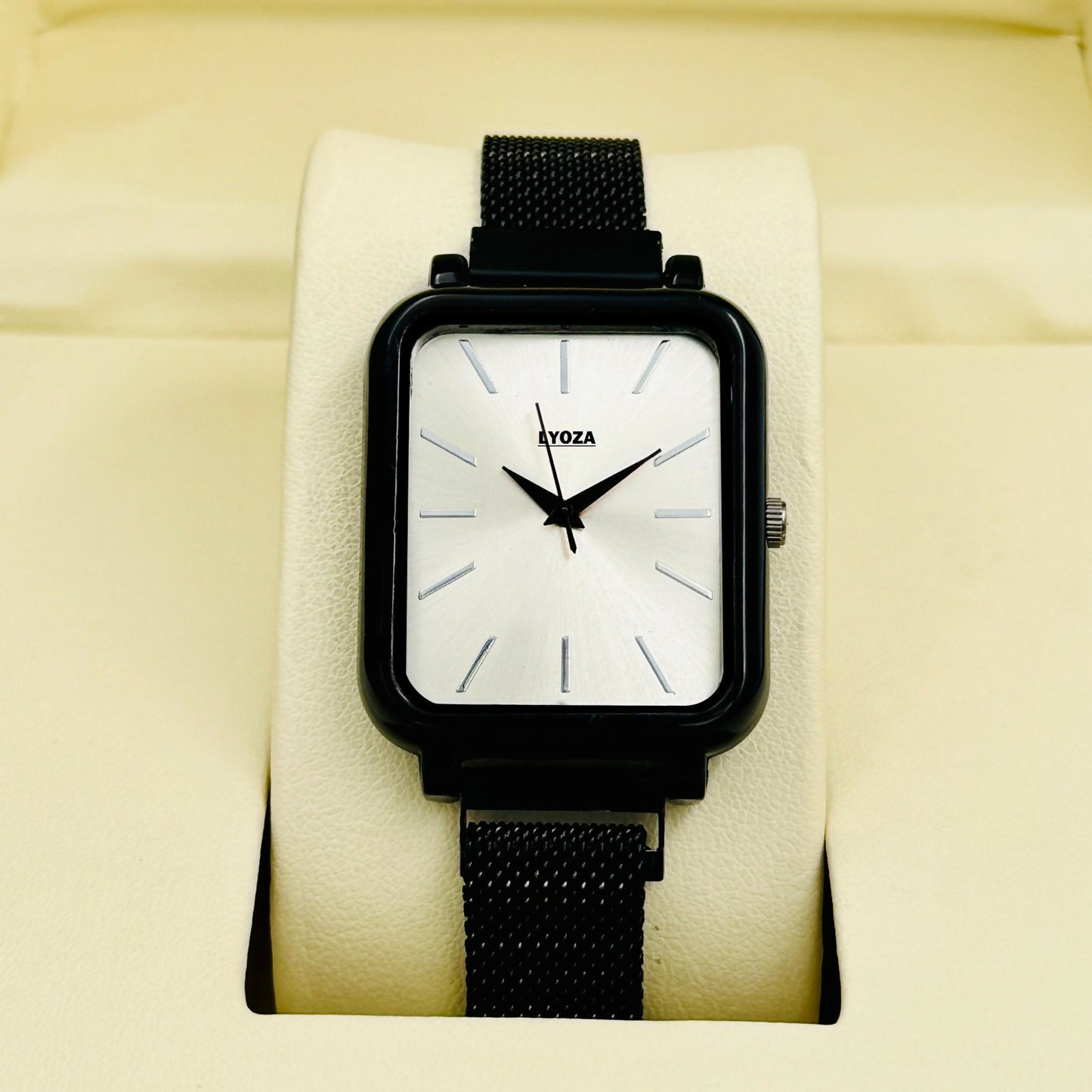 Square Black Case Mesh Strap Analog Watch