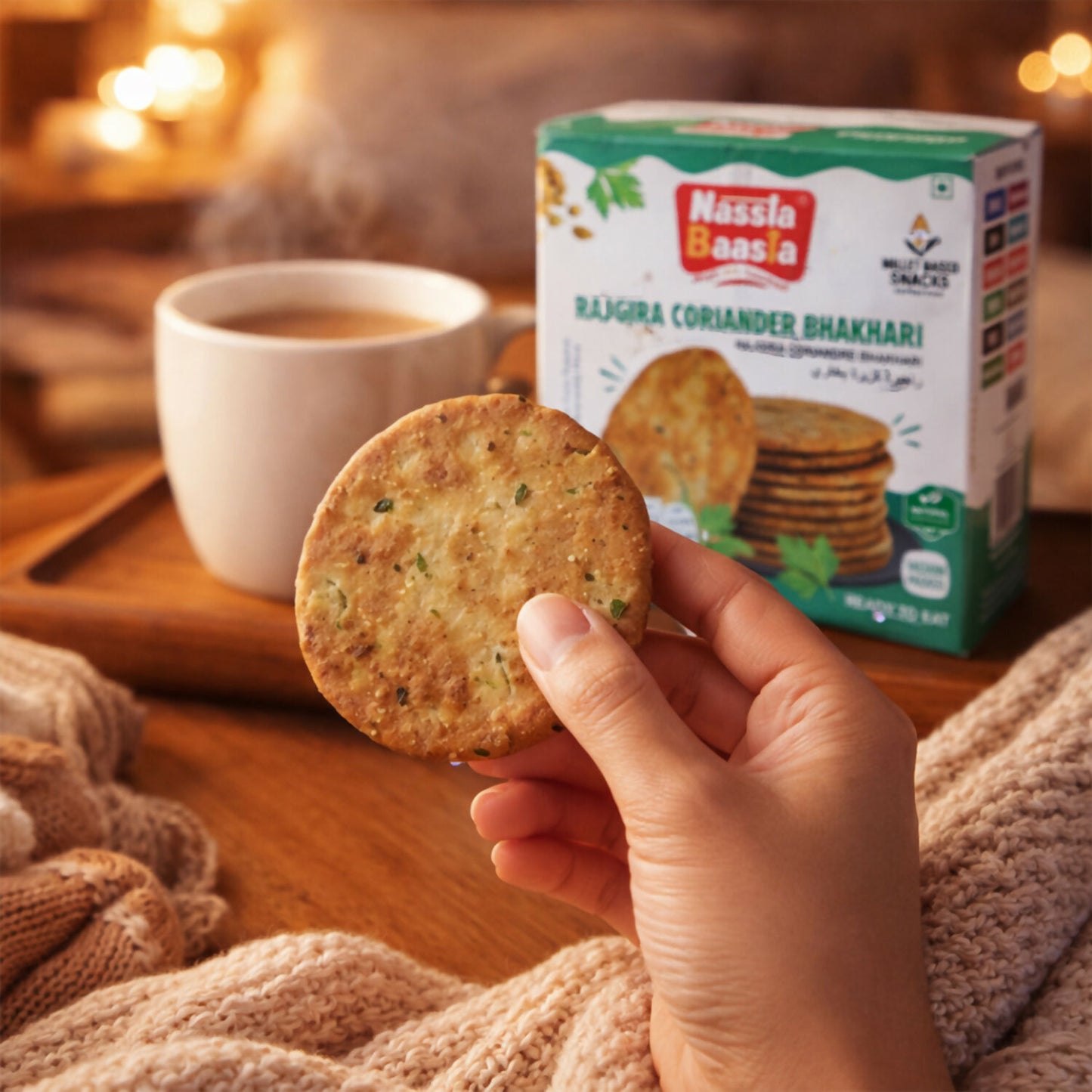 Naasta Baasta Rajgira Coriander Bhakhari - Crispy Millet Based Ready to Eat Snack (200 Gm)