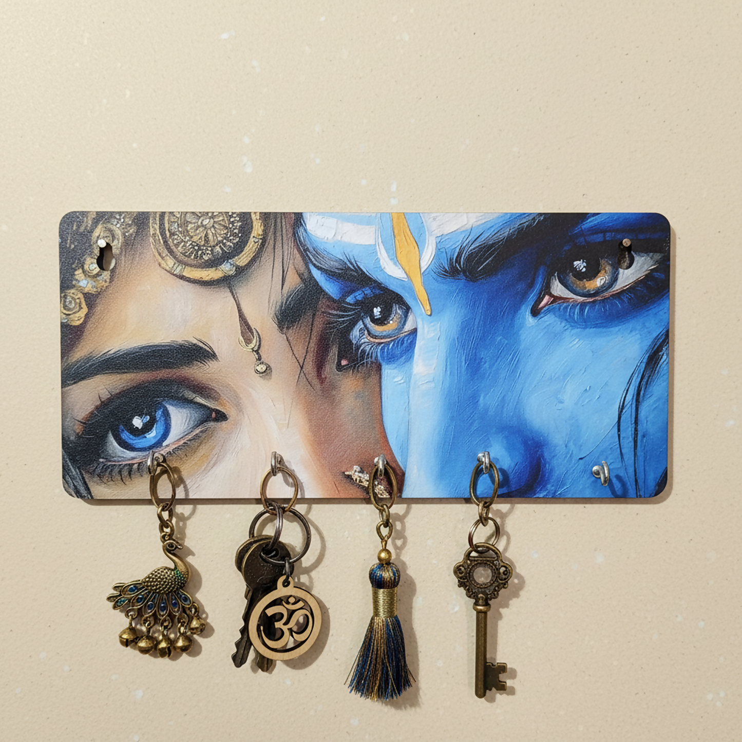 Wall mounted key holder showcasing Lord Shiva and Hanuman Ji digital print