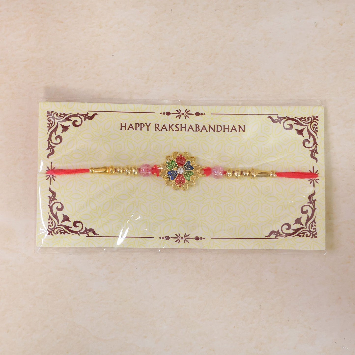 Floral Stone Designer Rakhi with Kundan Beaded Festive Detail (5pcs)
