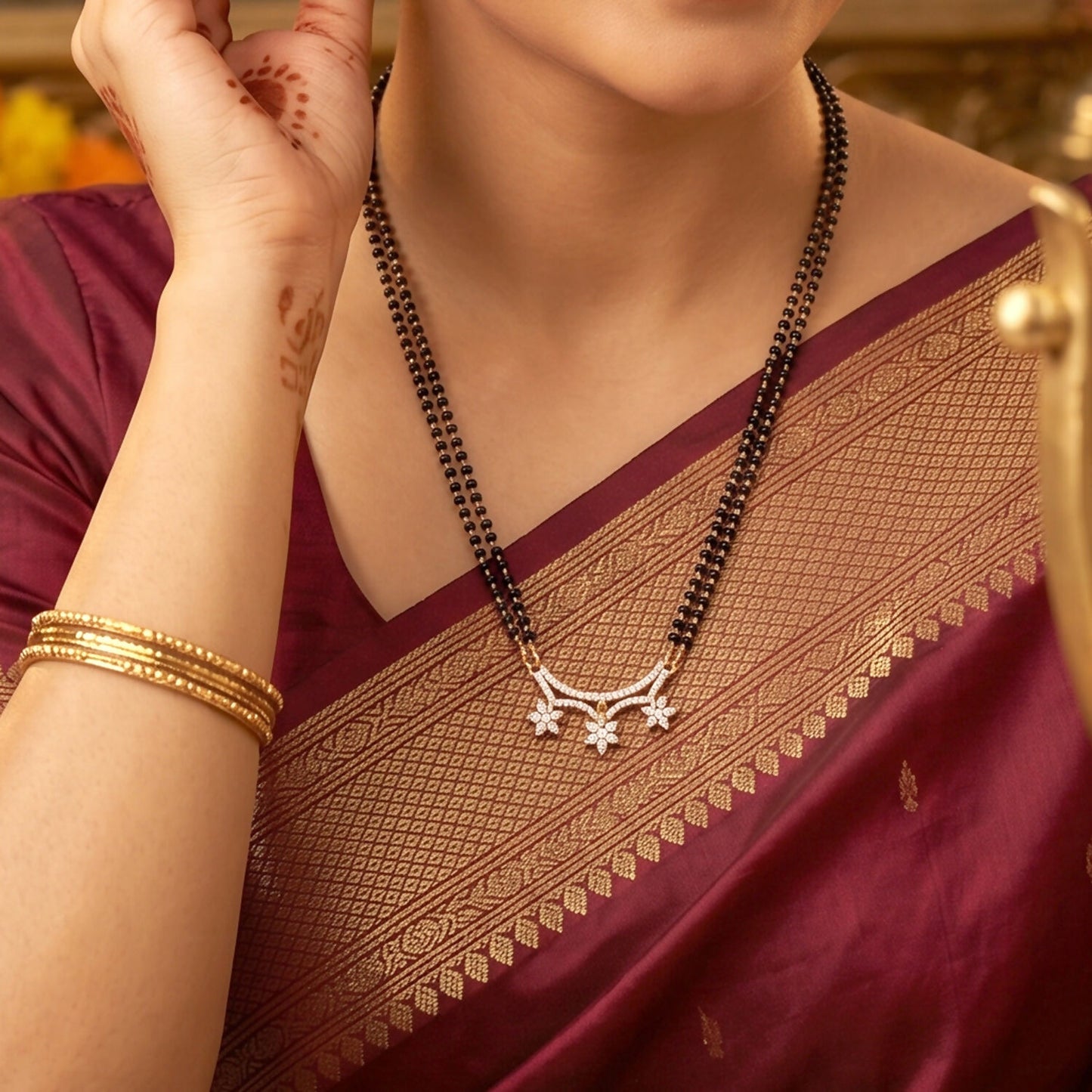 Star Pendant Designer Mangalsutra with Black Beads Chain