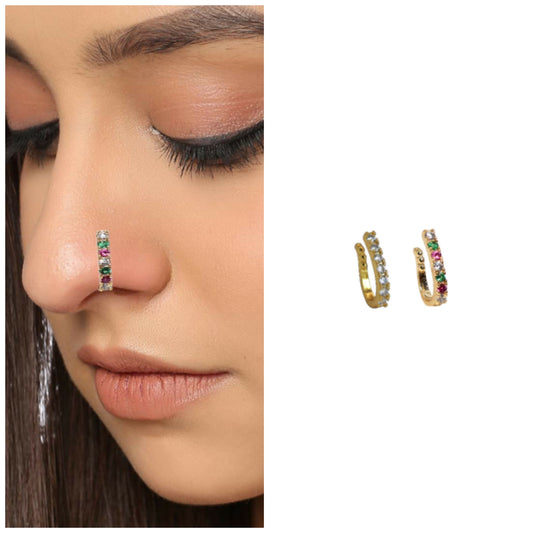 Gold-Plated AD Non-Piercing Nose Clip (Multi-Color) Combo Pack of 2