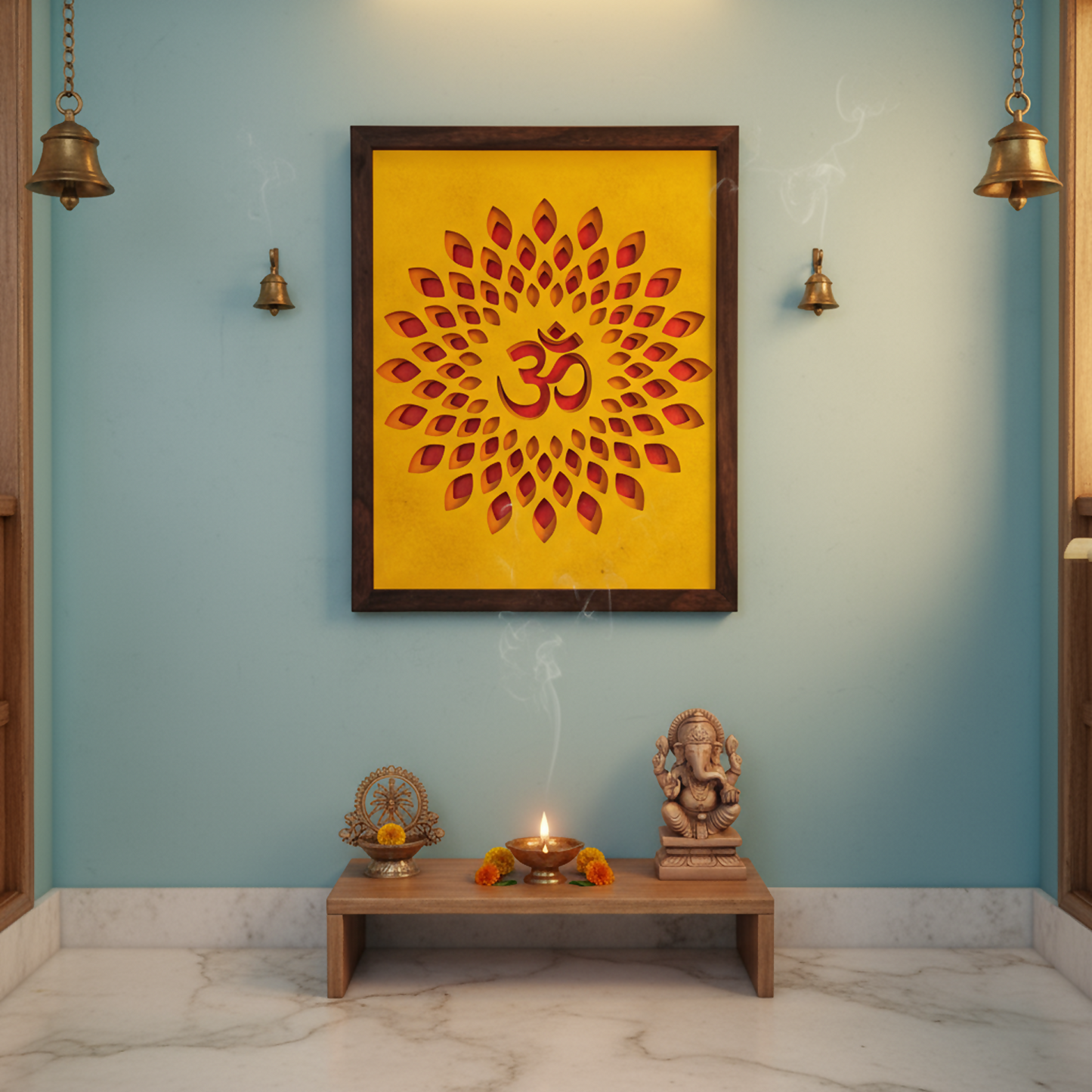 Handcrafted Multi-Layer Wooden OM Wall Art – 3D Spiritual Frame | Meditation & Yoga Room Decor | Divine Mandala-Inspired Home Wall Hanging