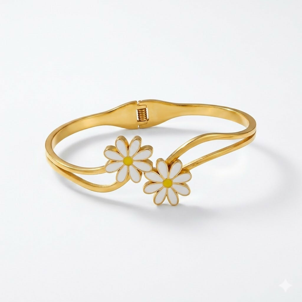 Gold-tone and enamel craftsmanship botanical kada bracelet
