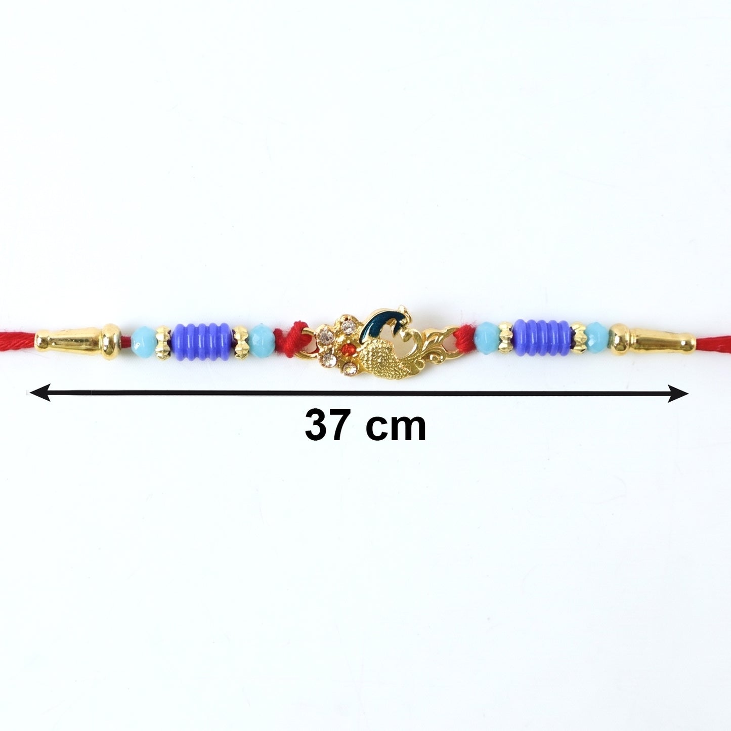 Hand holding Antique Mini Peacock Designer Rakhi showcasing softness