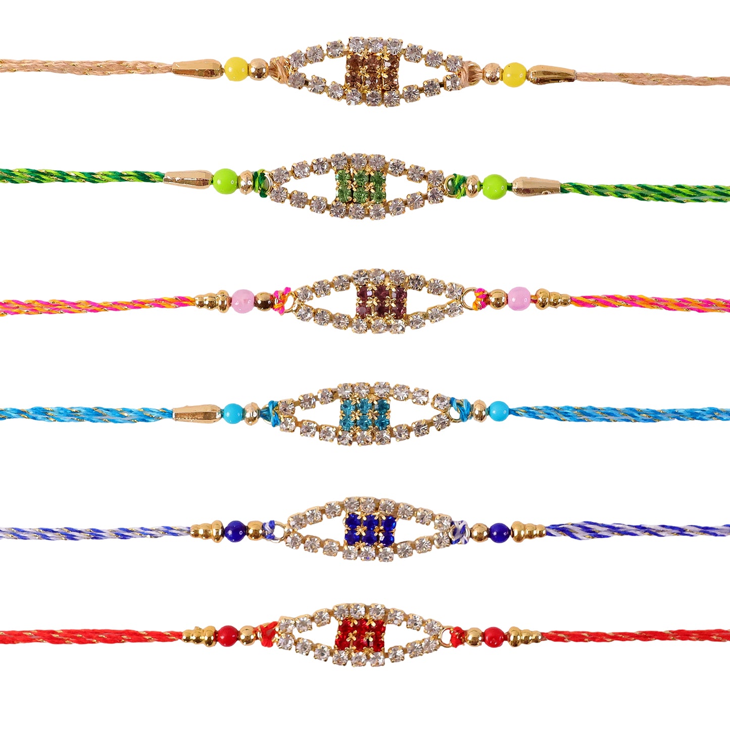 Open Oval Frame Rakhi with AD Stone Detailing (Pack of 6)