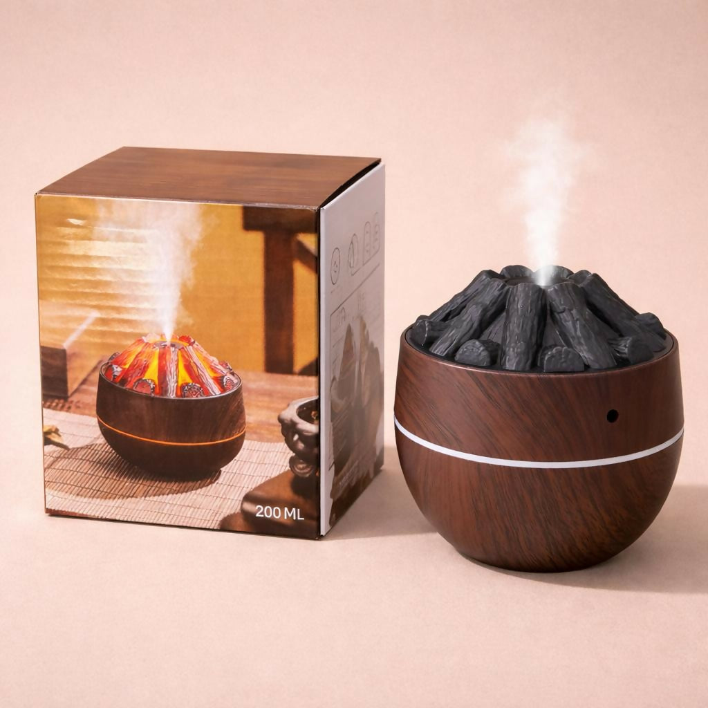 Brown Volcano Flame Humidifier LED Mist Diffuser for Home Desk Decor