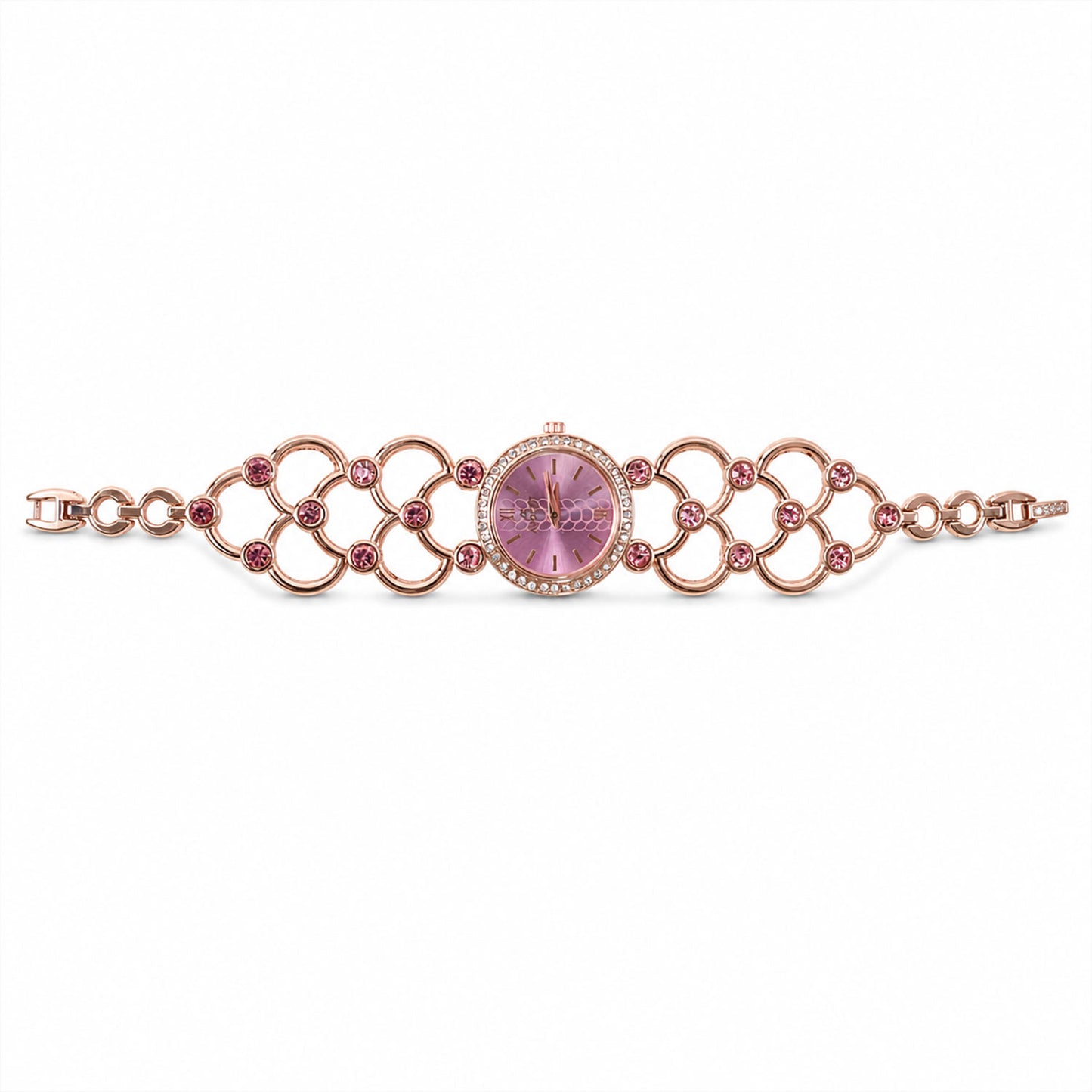 Rose Gold Round Shape Dial Watch with Crystal Bracelet Style Strap for Women