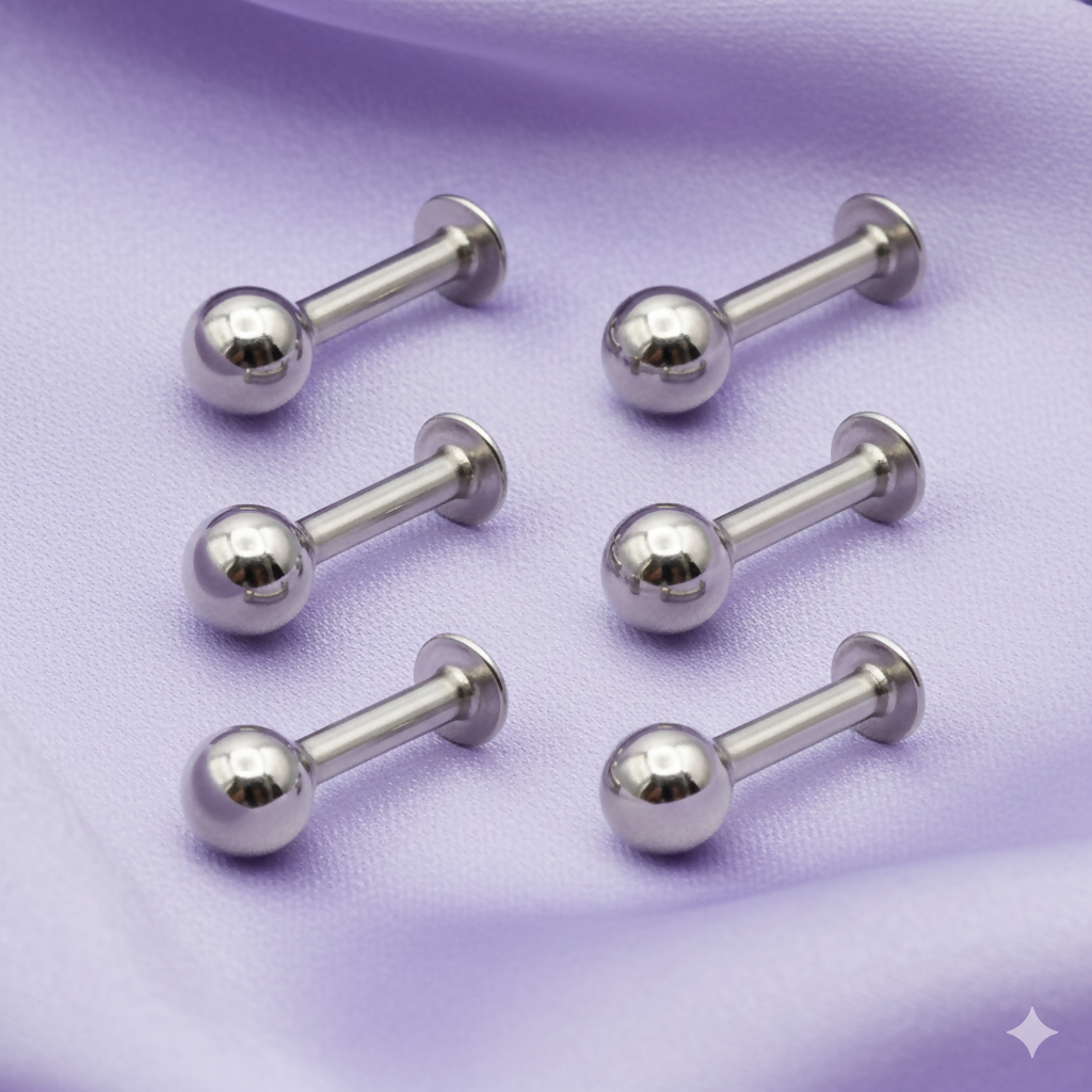 Silver Plated Flat Back Labret Studs earings for women and girls Combo Pack of 6
