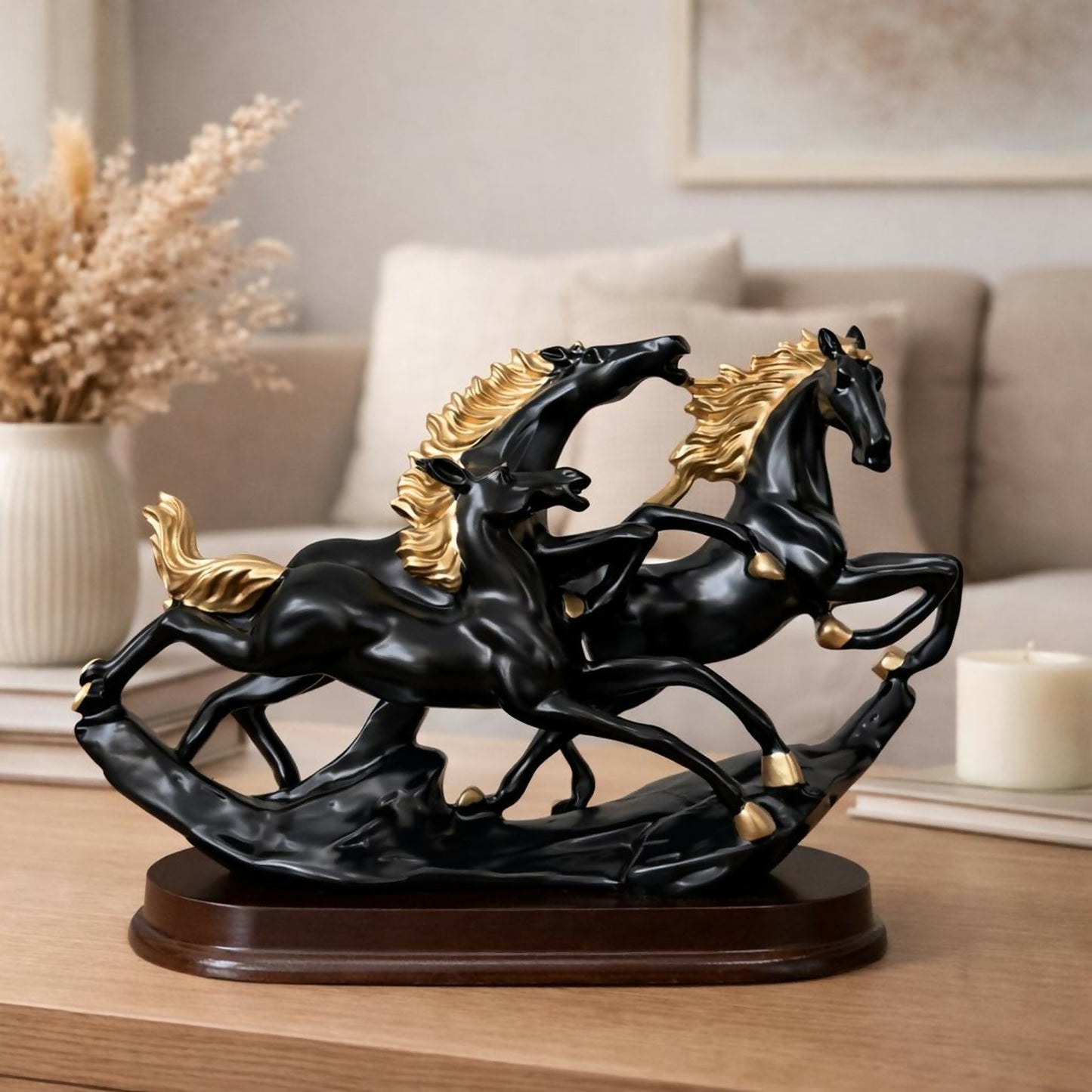 Running Horse Decorative Showpiece with Gold Accents for Home & Office Decor