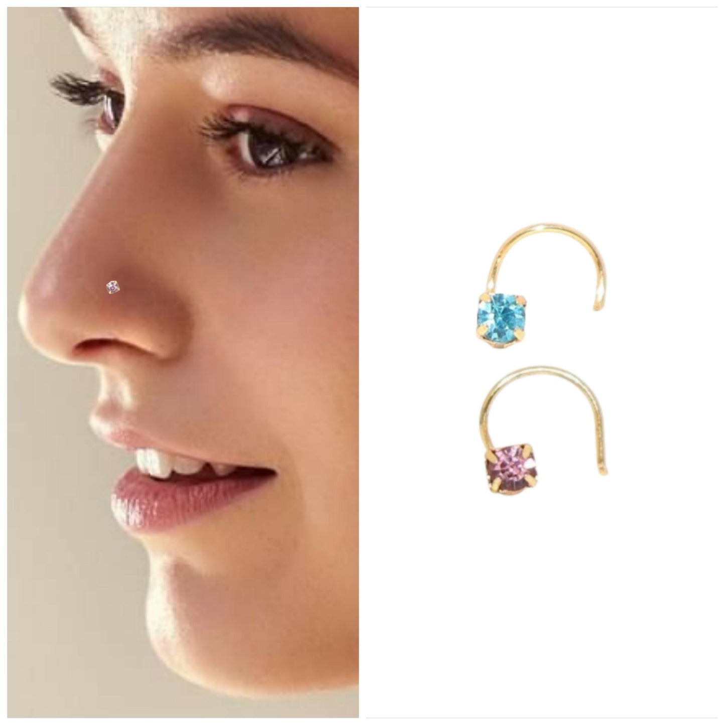 Gold plated emerald green crystal nose pin showing detailed craftsmanship