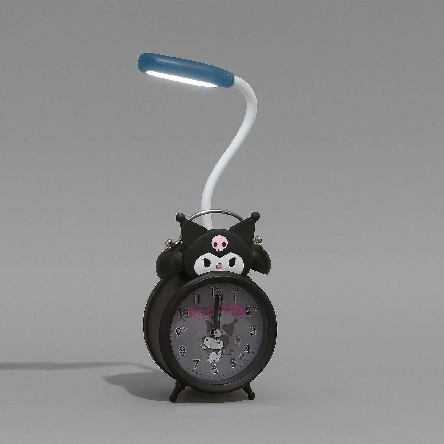 Kuromi Cartoon Character Alarm Clock with LED Night Lamp | Cute Black Bedside Table Clock with Flexible Reading Light, Loud Twin Bell Design, Battery Operated for Kids, Girls, Bedroom & Study Desk